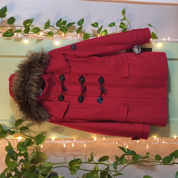 Calvin Klein Jackets & Blazers - Women's Calvin Klein size 4 red toggle zip wool removable hood Winter coat S
